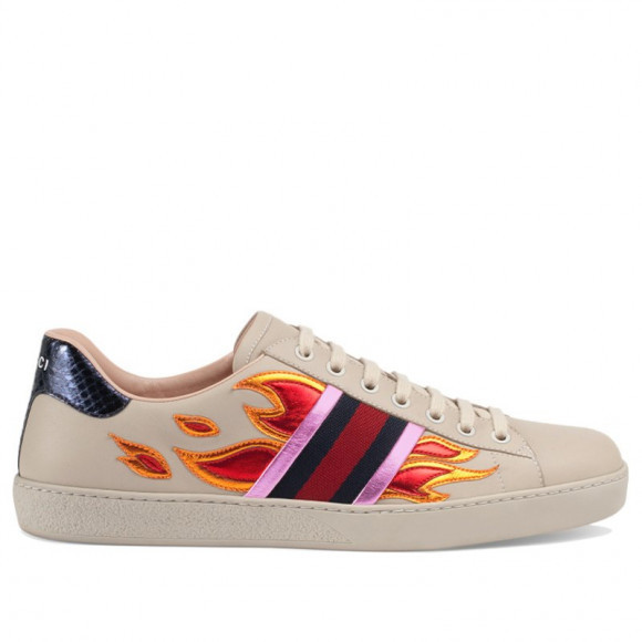 Ace 'Flames' Off White Leather Sneakers/Shoes 440724-A38Q0-9080 - 440724-A38Q0-9080