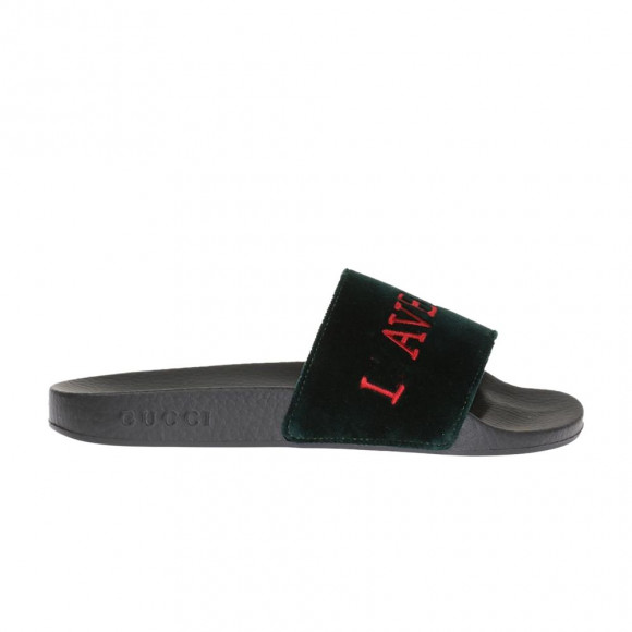 Gucci Velvet Slides 'L'aveugle Par Amour - Black' | Men's Size 4 - 475246-FAS00-3020
