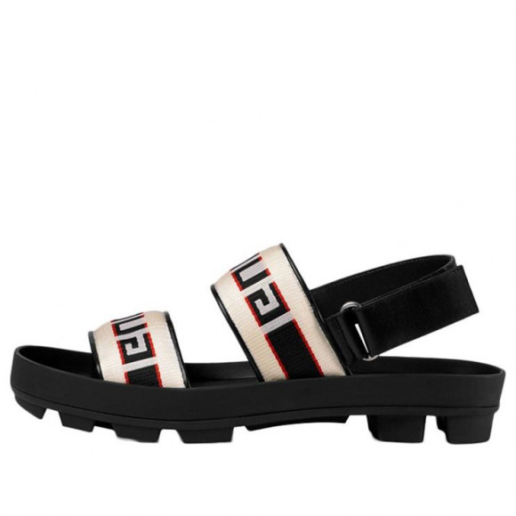 GUCCI GG Jacquard Stripe Straps Soft Sole Cozy Sports Black White Sandals - 523769-HJP10-9575