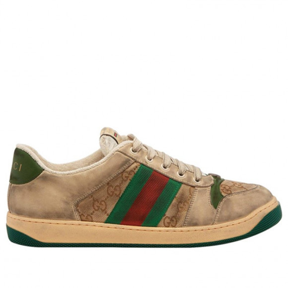 Gucci GG Screener Distressed 'GG Canvas' White/Tan/Green/Red Sneakers/Shoes 546551-9Y920-9666 - 546551-9Y920-9666
