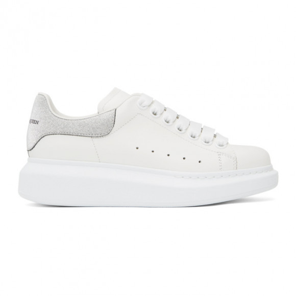 Alexander McQueen SSENSE Exclusive White and Silver Glitter Suede Tab Oversized Sneakers - 553770-WHVIV