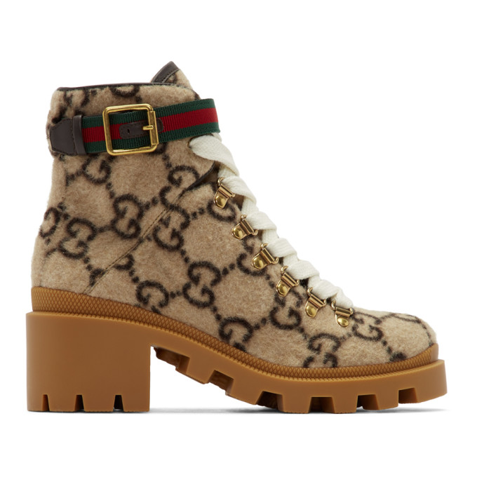 Gucci Beige Wool GG Ankle Boots - 578585-G38H0
