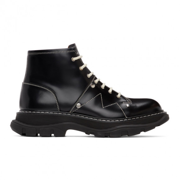 Alexander McQueen Black Contrast Stitch Tread Lace-Up Boots - 604253WHZ81