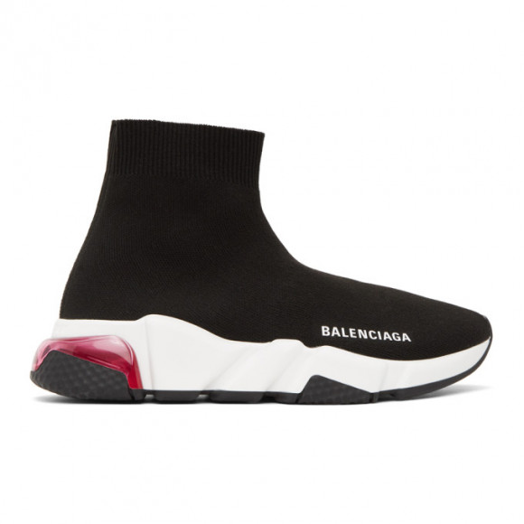 Balenciaga Black and Pink Clear Sole Speed Sneakers - 607543-W05GG