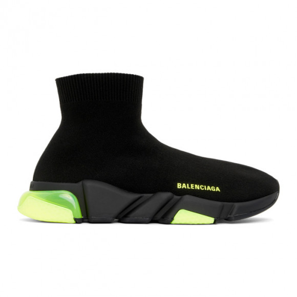 Balenciaga Black and Green Speed Sneakers - 607544-W05GJ