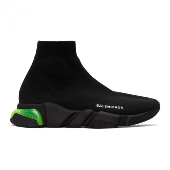 Balenciaga Black and Green Clear Sole Speed Sneakers - 607544-W2DBL