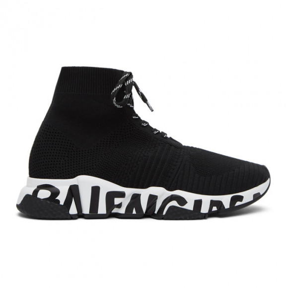 Balenciaga Black and White Speed Lace-Up Sneakers - 617251-W05GE-1015