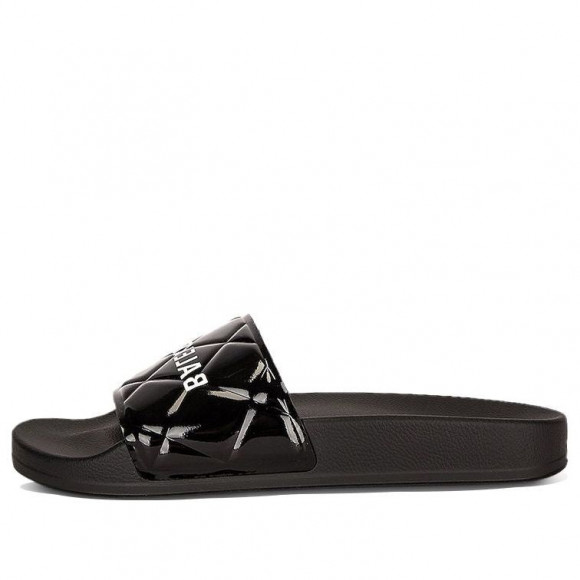 (WMNS) Balenciaga Quilted Logo Rubber Slides Sandals Black - 623522W19V21090