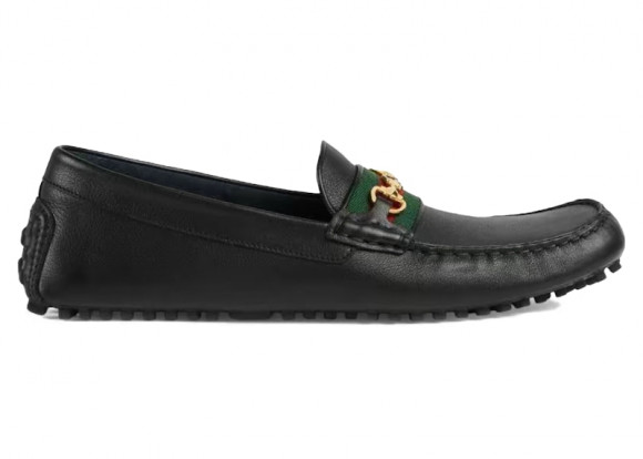 Gucci Ayrton Webbing-Trimmed Horsebit Leather Driver Loafers Black - 624698-1XH10-1066
