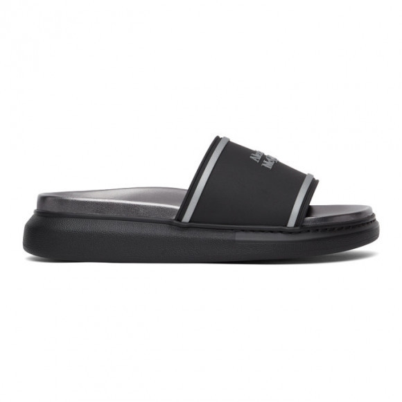 Alexander McQueen Black and Silver Oversized Signature Hybrid Slides