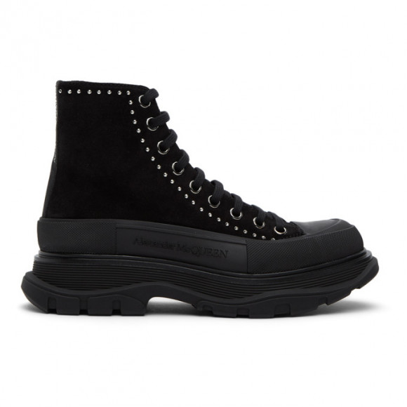 Alexander McQueen SSENSE Exclusive Black Suede Stud Tread Slick Platform Boots - 634057WHBGX1081