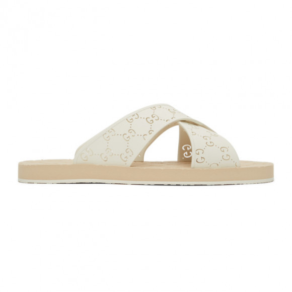 Gucci White and Pink GG Slide Sandals - 634082-JER00