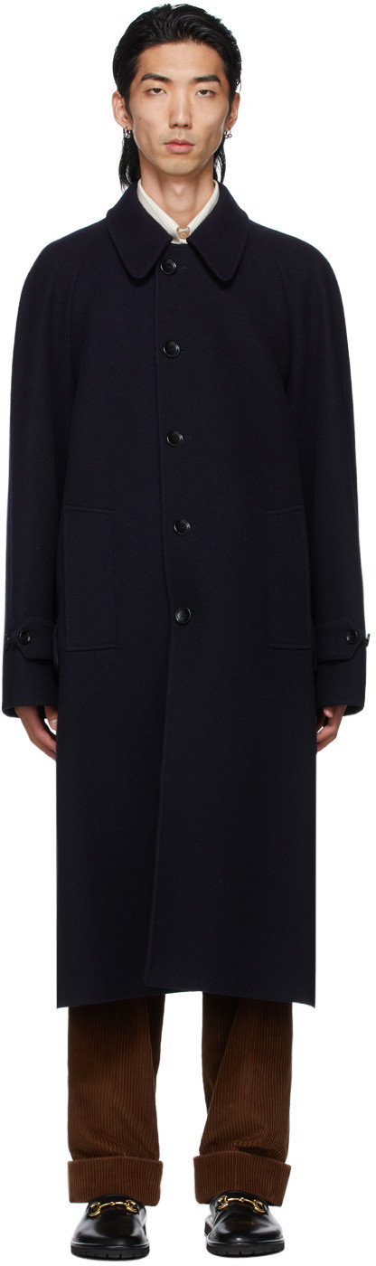 Gucci Navy Wool Loden Coat - 639250-ZAAD3