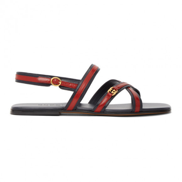 Gucci Navy and Red Interlocking G Sandals - 644838-D3VF0