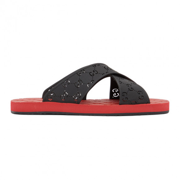 Gucci Black and Red GG Slide Sandals - 645201-JER00