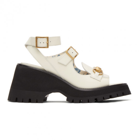 Gucci White Horsebit Platform Sandals