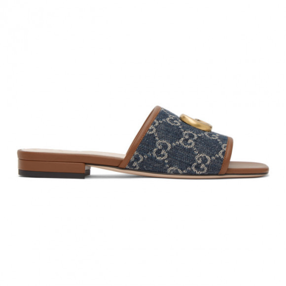Gucci Blue Denim GG Jacquard Slide Sandals - 647630-2KQ50