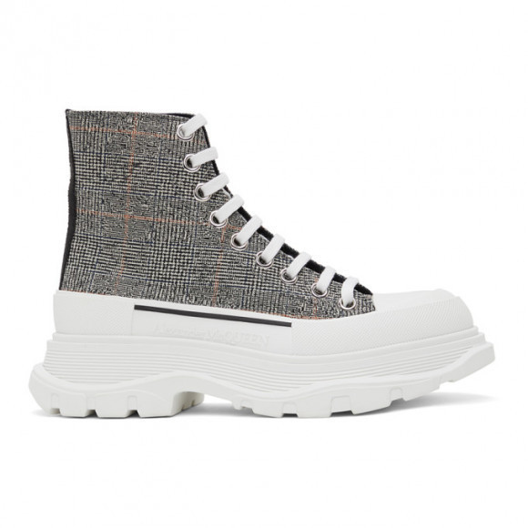 Alexander McQueen Black and White Wool Tread Slick High Sneakers - 650808-W4PE1