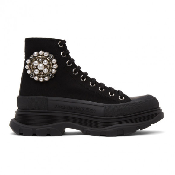 Alexander McQueen Black Canvas Pearl Tread Slick Boots - 652281W4L3K
