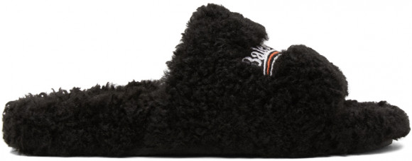 Balenciaga Black Furry Slide Sandals - 654261-W2DO1