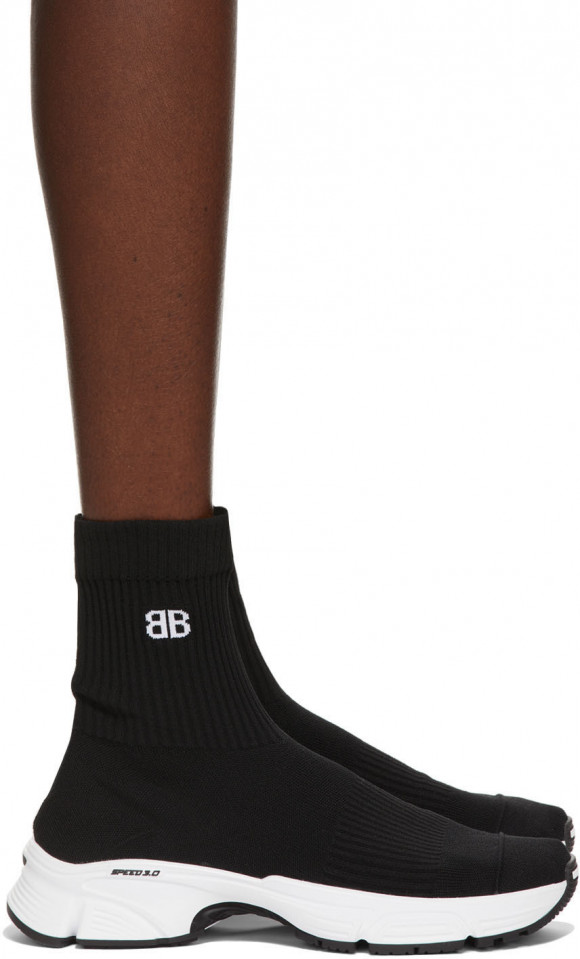 Balenciaga Black & White Speed 3.0 Sneakers - 654466-W2DN1