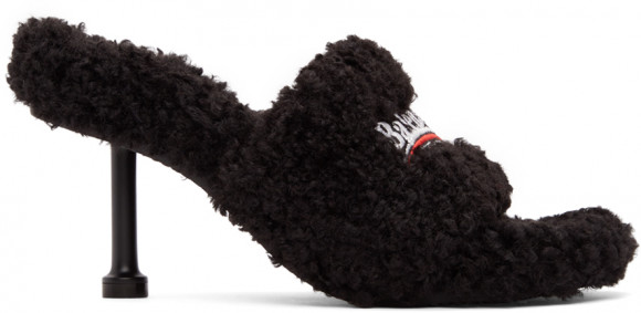 Balenciaga Black Furry 80mm Heeled Sandals - 656632-W2DO1