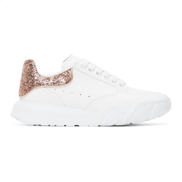Alexander McQueen White and Pink Glitter Court Sneakers - 657566WIA92