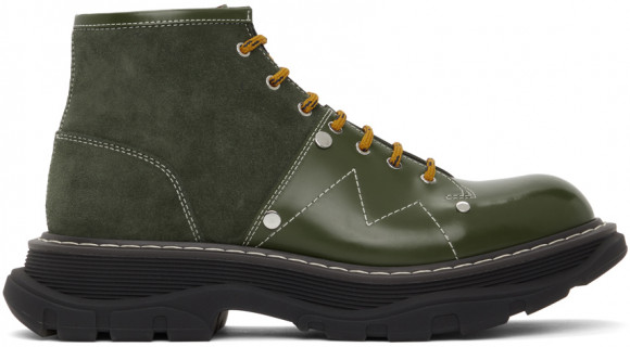 Alexander McQueen Green Leather & Suede Tread Lace-Up Boots - 662667WHZ8E