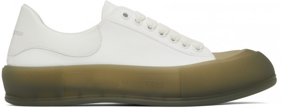 Alexander McQueen White & Khaki Deck Plimsoll Low Sneakers - 667819W4MVW