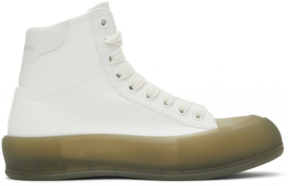 Alexander McQueen White & Khaki Deck Plimsoll Hi Sneakers - 667820W4MVW