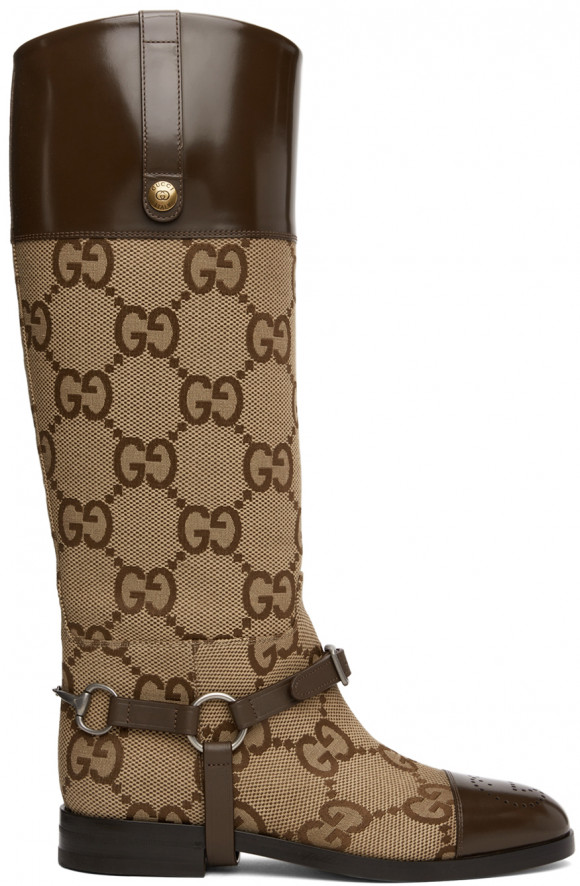 Gucci Beige & Brown Harness Knee-High Boots - 675658-UKO50