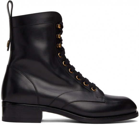 Gucci Black Leather Lace-Up Boots - 680813-1W600