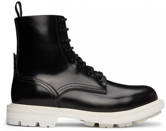 Alexander McQueen Black & Off-White Shiny Liquid Spazzol Boots - 683569WHZ8J1053