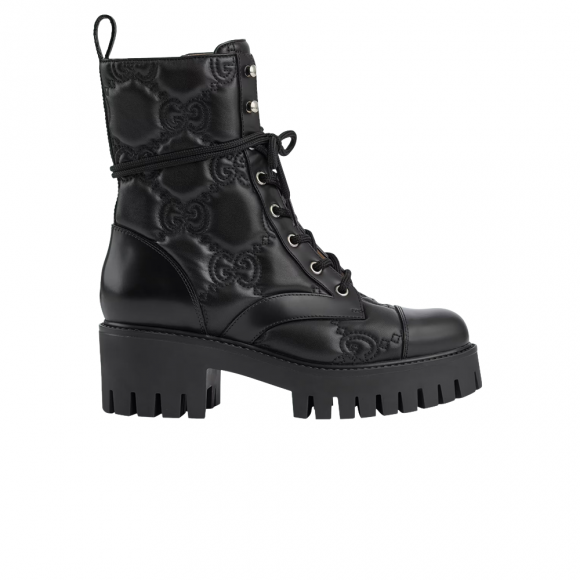 Gucci Wmns GG Matelassé Lace Up Boot 'Black' - 718386-DS8U0-1000