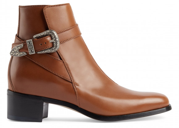 Gucci Buckled Ankle Leather Boot Brown - 723657-1W600-2535