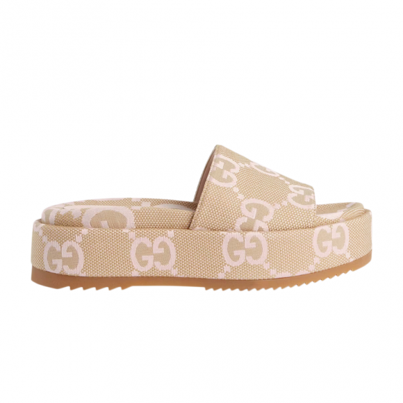 Gucci Wmns Platform Slide Sandal 'Jumbo GG - Beige Light Pink' - 730043-UKO00-8805