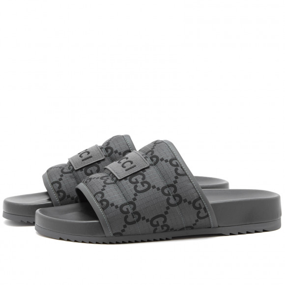 Gucci Men's GG Logo Ripstop Slide Grey Black - 771466-FACTE-1143