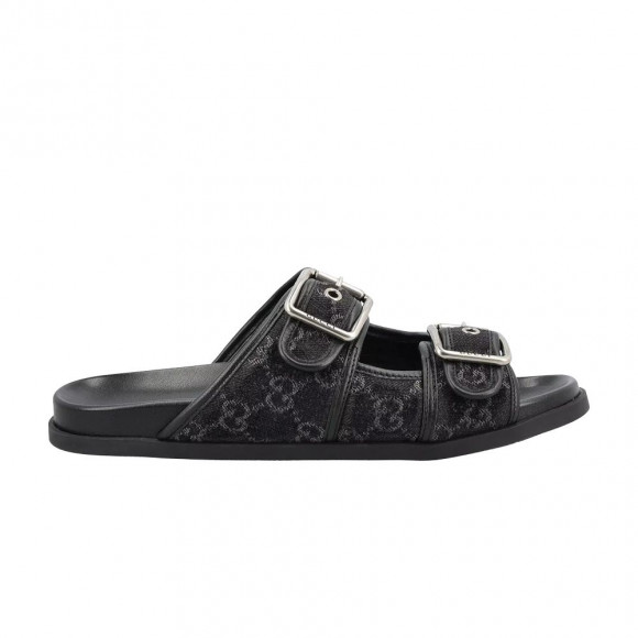 Gucci Slide Sandal With Buckles 'Black GG Denim' | Men's Size 12.5 - 831830-FAFPY-8473