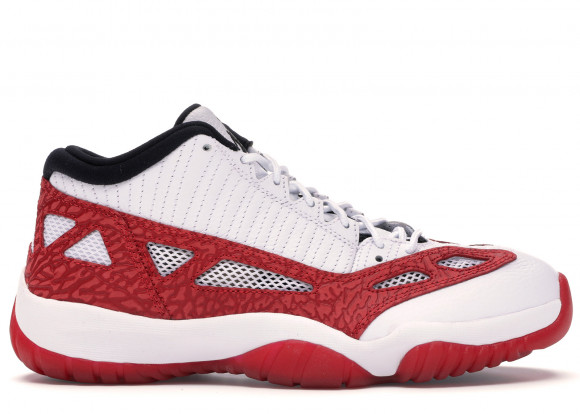 white and red low top jordan 11
