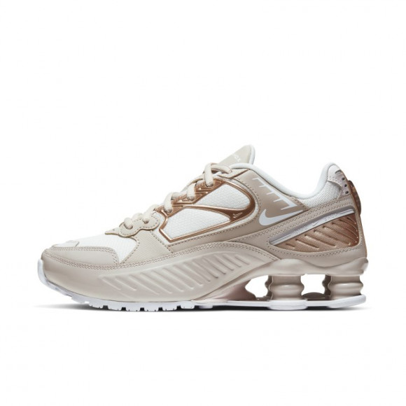 nike cream and silver shox enigma 9000 sneakers