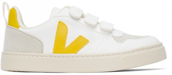 Veja Enfant | Baskets V-10 blanc et jaune à Velcro - CV0702549