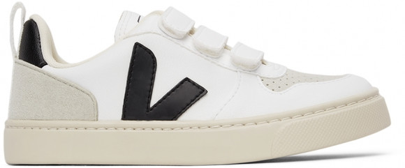 Veja Kids White & Black Vegan V-10 Velcro Sneakers - CV0702565