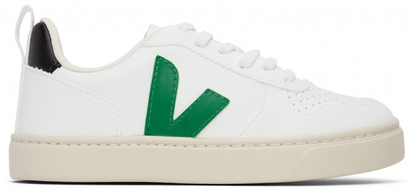 Veja Kids White & Green Vegan V-10 Lace-Up Sneakers - CX0711928