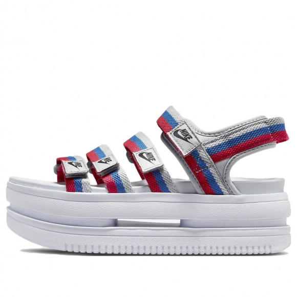 (WMNS) Nike Icon Classic Velcro Thick Sole Stylish Sports White Blue Red Sandals - DH0223-003