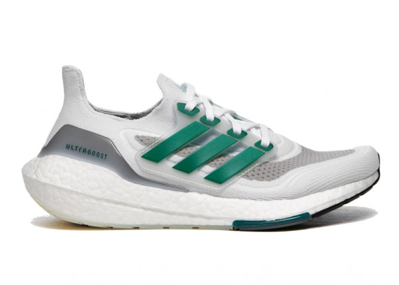 adidas Originals White and Green Ultraboost 21 Sneakers - FZ2326
