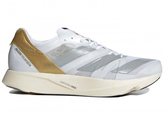 adidas Adizero Takumi Sen 8 TME - Men's Running Shoes - White / Gray / Gold Metallic - GW1380