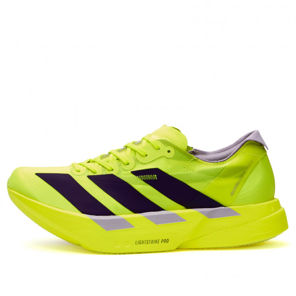 Adidas Women's Adizero Adios Pro 4 Sneaker in Solar Yellow/Aurora Plum/Powder Plum - JQ1690