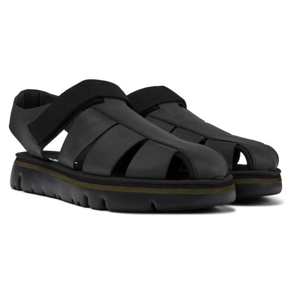 Camper Oruga - Sandals For Men - Black, Smooth Leather/Cotton Fabric - K100285