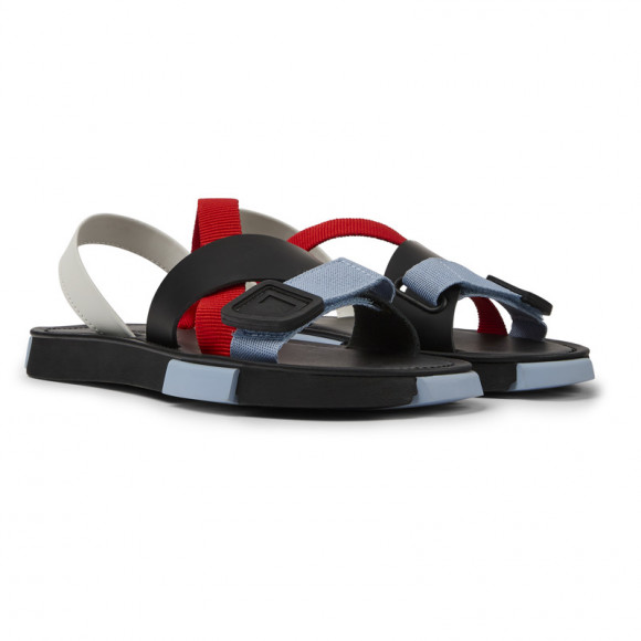 Camper Set - Sandals For Men - Red, White, Black, Cotton Fabric/Smooth Leather - K100798