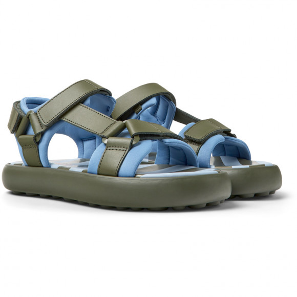 Camper Pelotas Flota - Sandals For Men - Green, Blue, Smooth Leather/Cotton Fabric - K100902